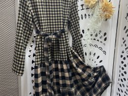 Vestido de franela con cuadros de vichy en color negro y marrón